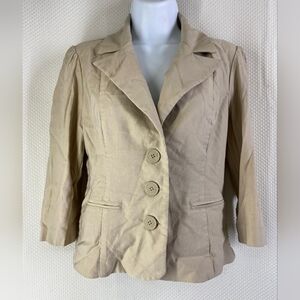 "SINC Girl's Beige Linen Blend 3/4 Sleeve Blazer Jacket Size L